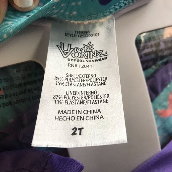 UV SKINS - GIRLS 2T - BLUE & PURPLE 3 PIECE UPF 50-+ SWIM SET SHADE SUN SHIRT - Picture 5 of 5
